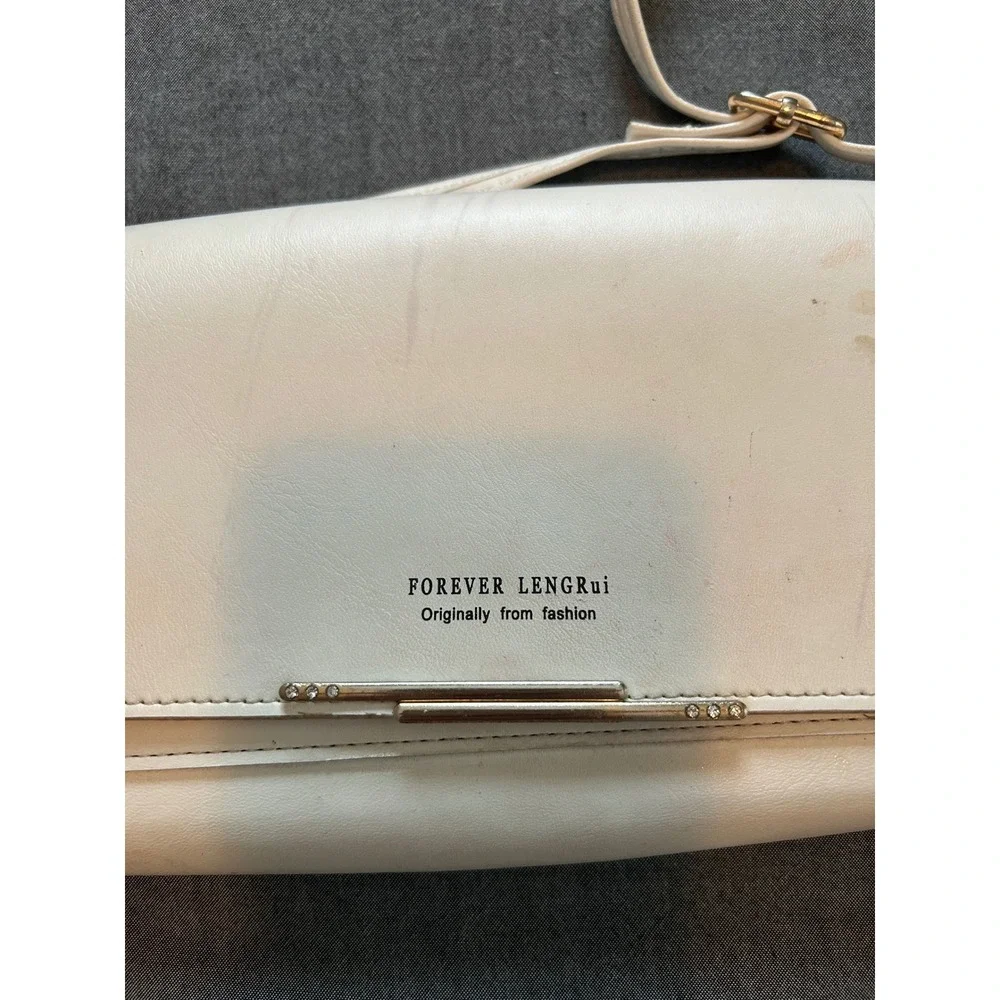 Forever LengRui Cream White Crossbody Wallet Bag Rhinestone Accents Organizer